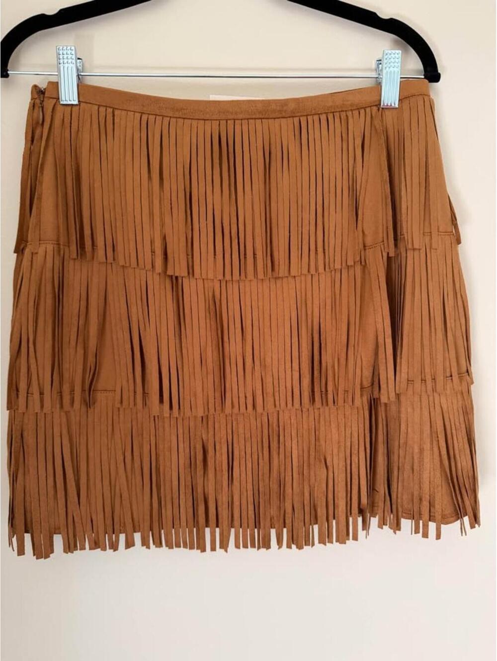 Univ. Thread Frilly, Leathery Brown Skirt - Picture 2 of 4